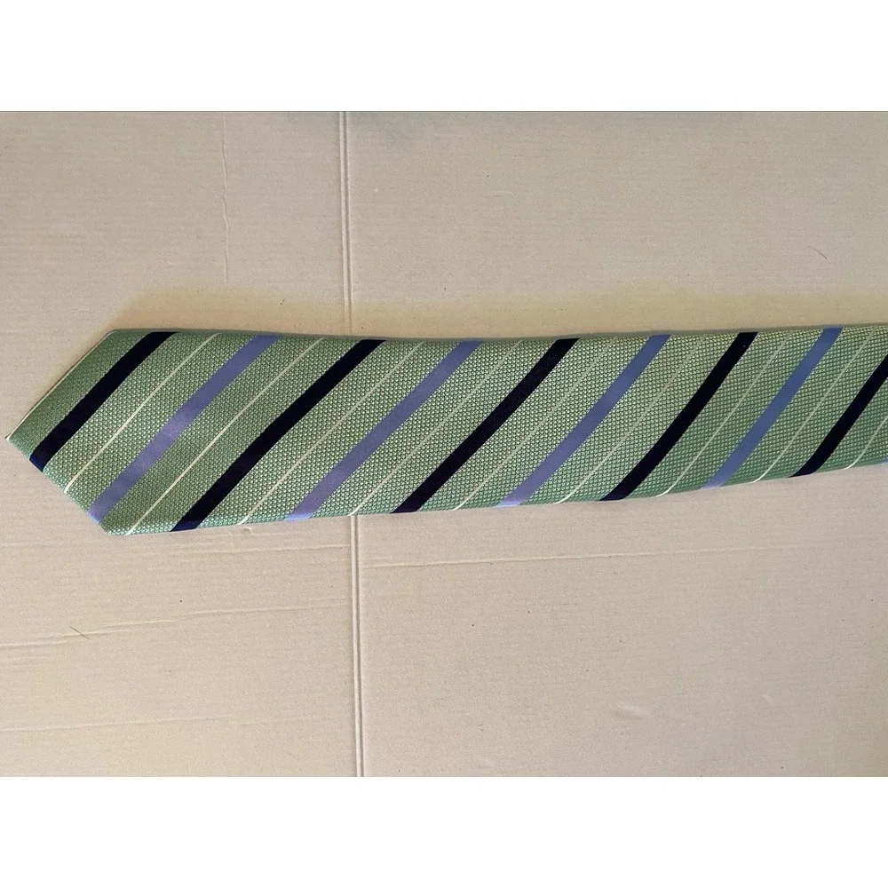Nautica Mens Green Navy Blue Striped Silk Blend Necktie 3.25 Inch Width